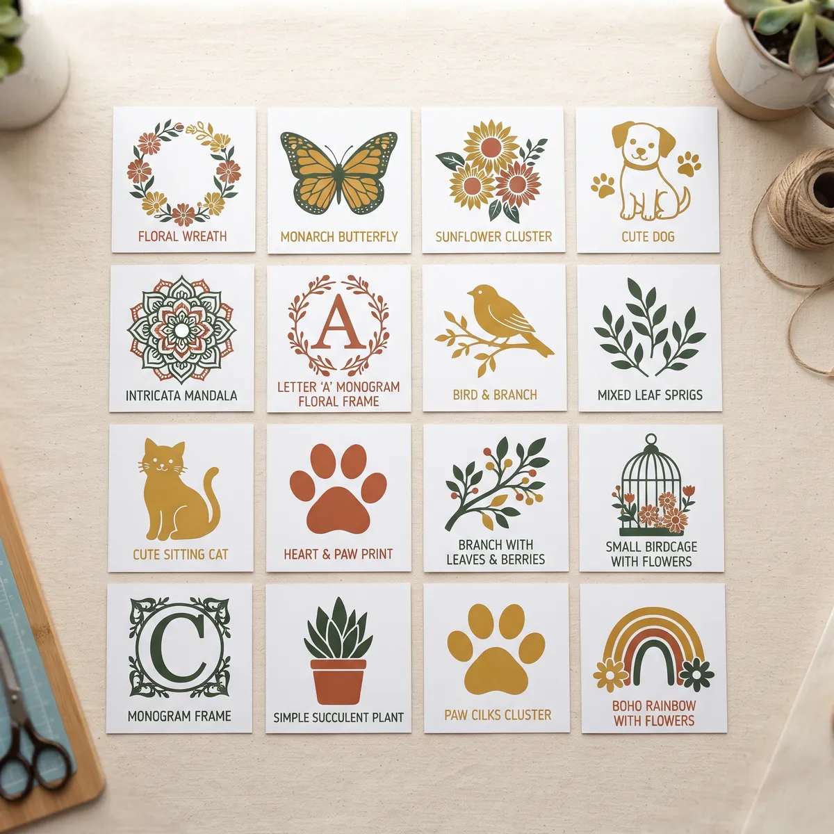 Florals, animals, mandalas and monograms